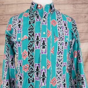 Vintage Frontier Series Shirt LT Tall Southwestern Button Down Western Aztec